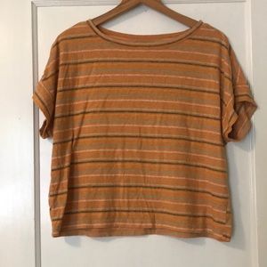 Prana Vosky Tee. Mustard yellow stripes. XS